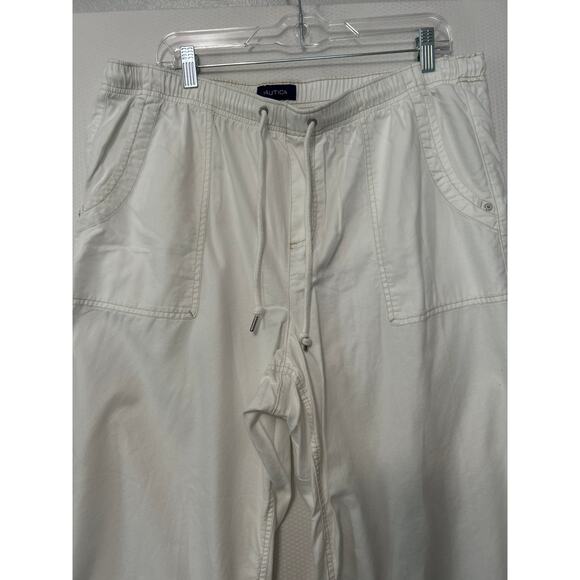 Nautica Women's White Wide Leg Baggy Cropped Drawstring Casual Pants Size XXL - Picture 2 of 9